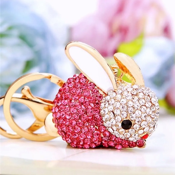 Accessories - Pale Pink and Silver Crystal Bunny Rabbit Keychain Charm
